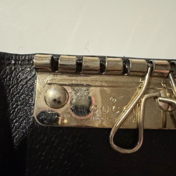 Gucci GG Monogram Black Key & Card Holder with Gold Accent